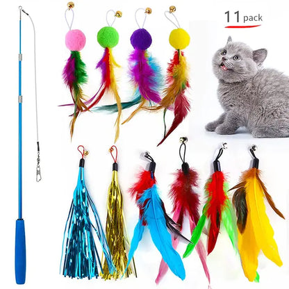 Kindred Paws™ Retractable Cat Feather Wand Toy Set – 11 PCS Indoor Play Kit